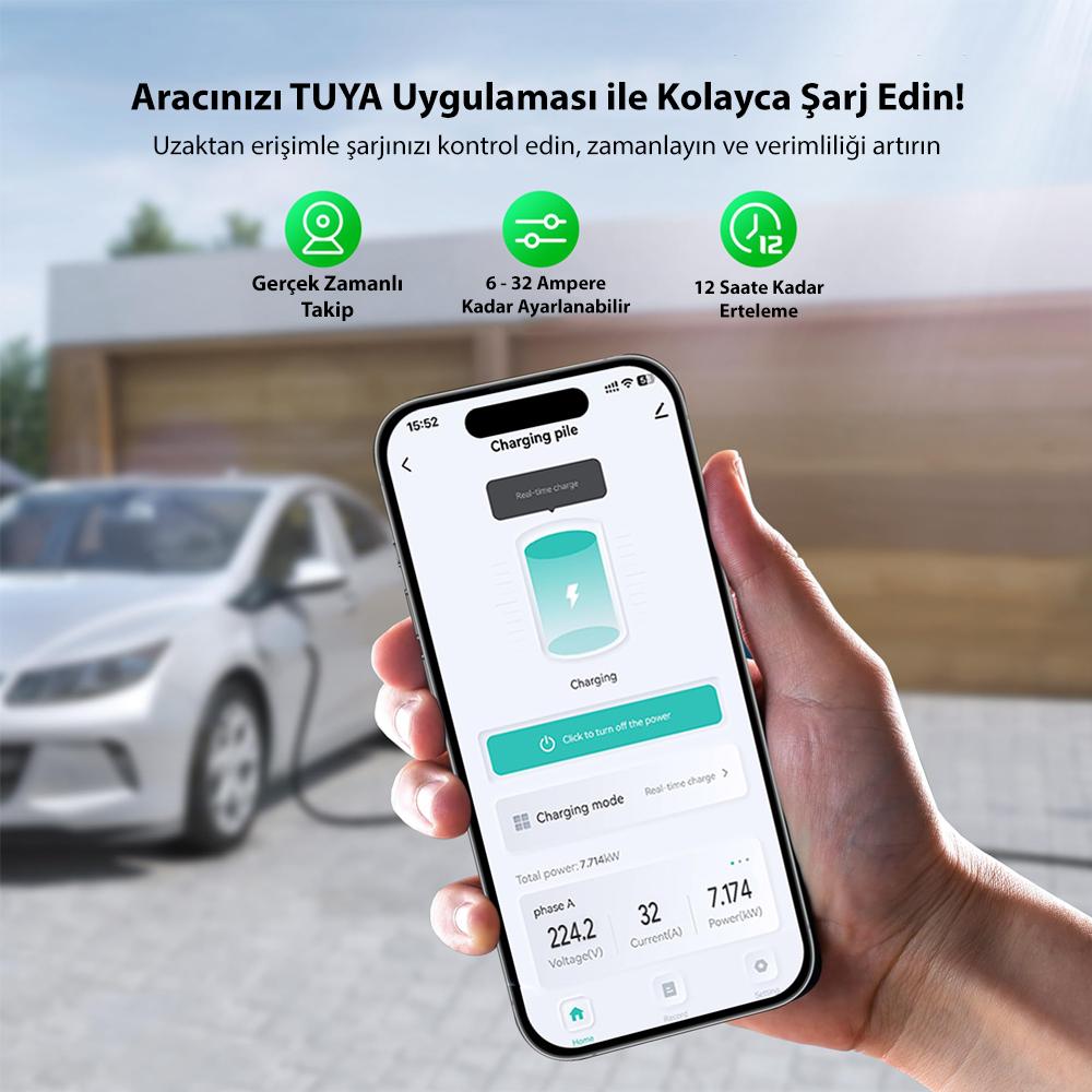 Truwatt ZTD610 Duvar Tipi Elektrikli Araç Şarj Cihazı 32A/22kW/380V (10 metre) görsel 2