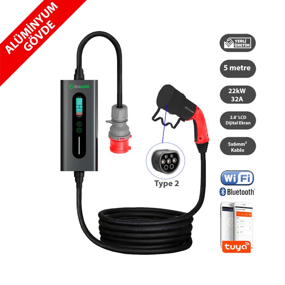 Truwatt Truwatt ZTA505 Taşınabilir Elektrikli Araç Şarj Cihazı 32A/22kW/380V (5 metre)