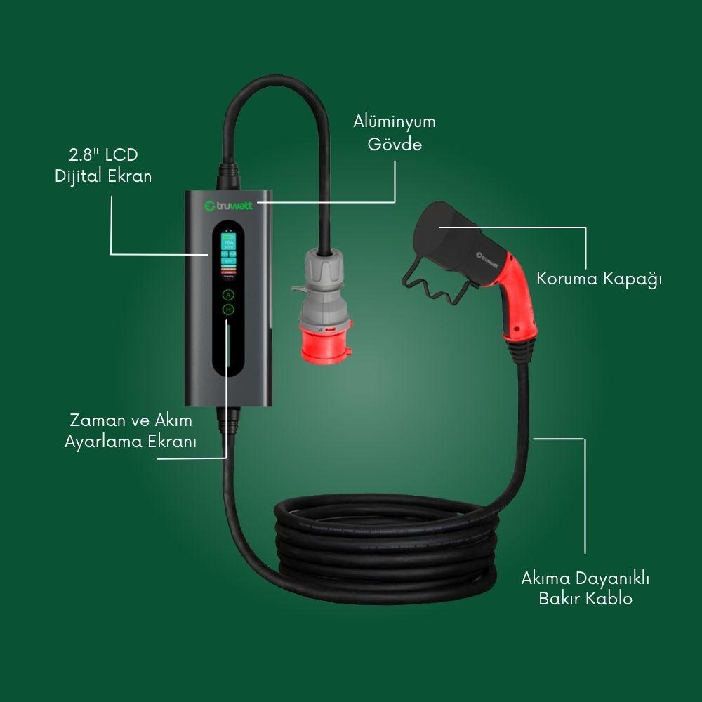 Truwatt ZTA505 Taşınabilir Elektrikli Araç Şarj Cihazı 32A/22kW/380V (5 metre) görsel 1