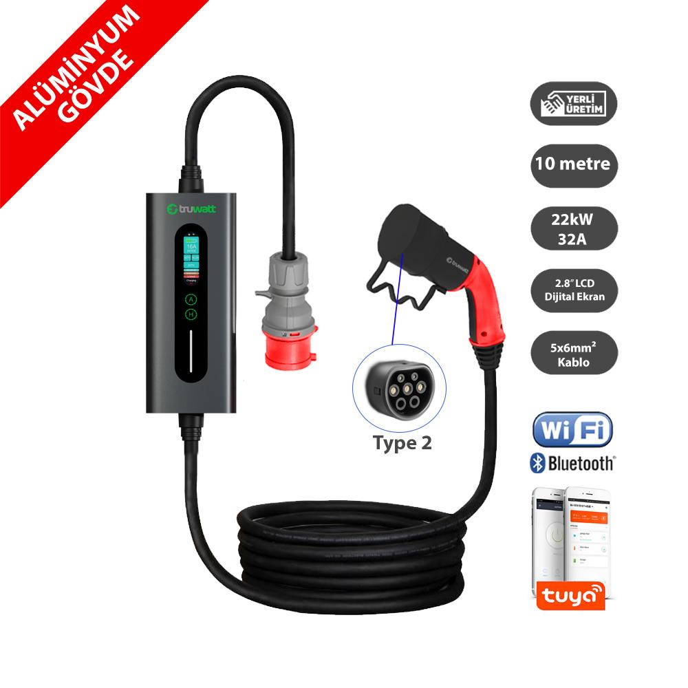 Truwatt Truwatt ZTA510 Taşınabilir Elektrikli Araç Şarj Cihazı 32A/22kW/380V (10 metre)