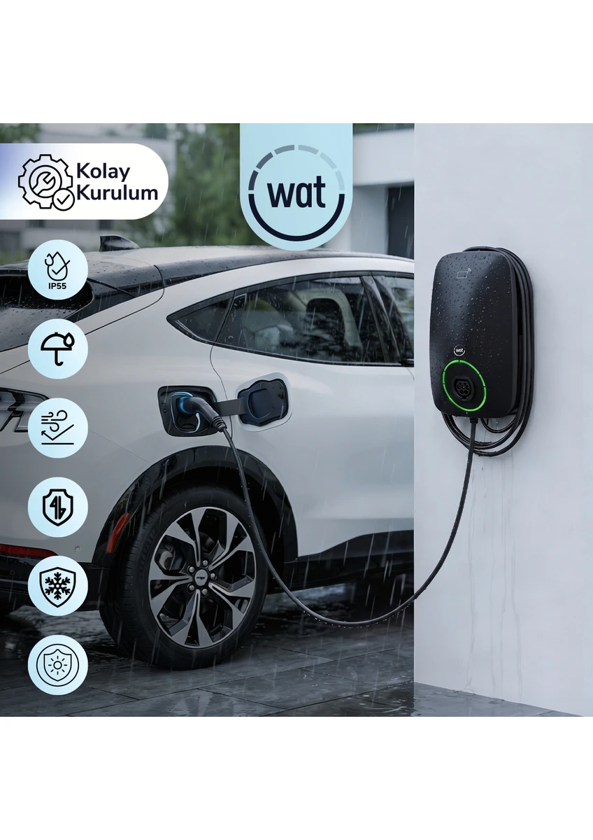 Wat Mobilite 22KW Güçlü Ev Şarj Cihazı 5mt. Dahili Kablo IP55 Koruma Seviyesi ile görsel 2