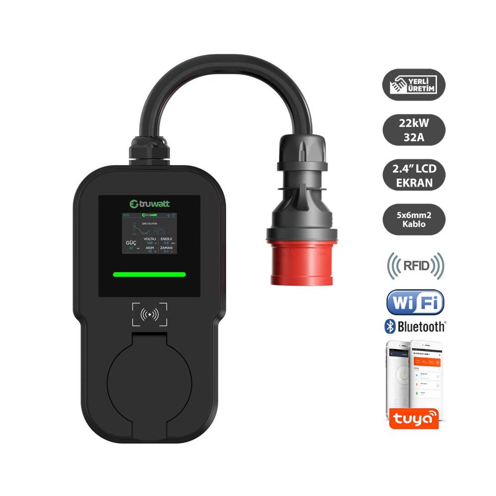 Truwatt Truwatt ZTV501 22kW Taşınabilir Wallbox Elektrikli Araç Şarj Cihazı 32A/380V
